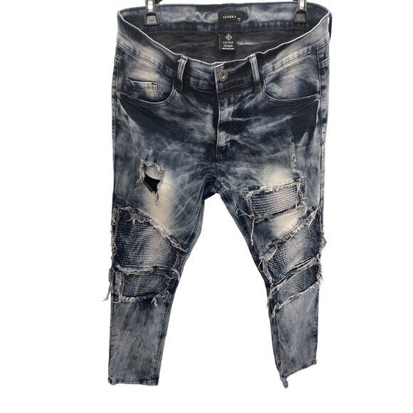 Kayden Mens Slim Distressed Blue Jeans Size 32 SKU 8464 - Picture 1 of 16